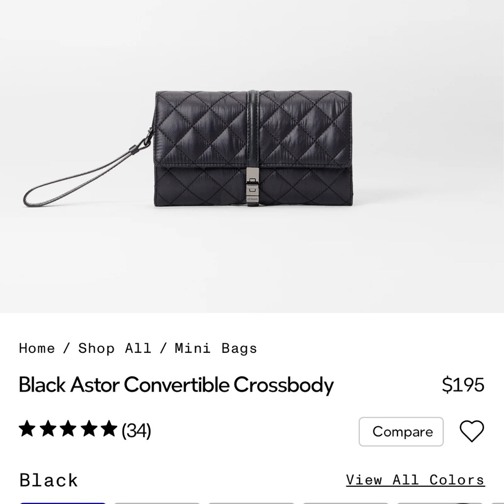 MZ Wallace Black Astor BlConvertible Crossbody Bag